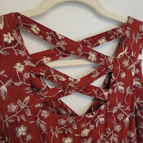 VTG Basic Editions Red Floral Button‑Down Midi Dress Juniors 13/14 Crisscross - Picture 4 of 7
